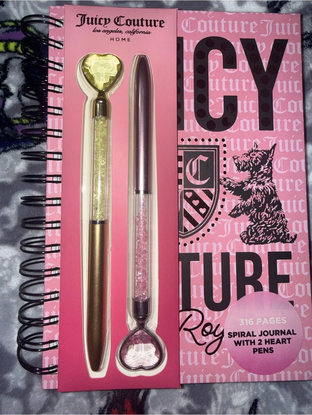 Juicy Couture Pink Spiral Journal with Gold & Pink Heart Pens